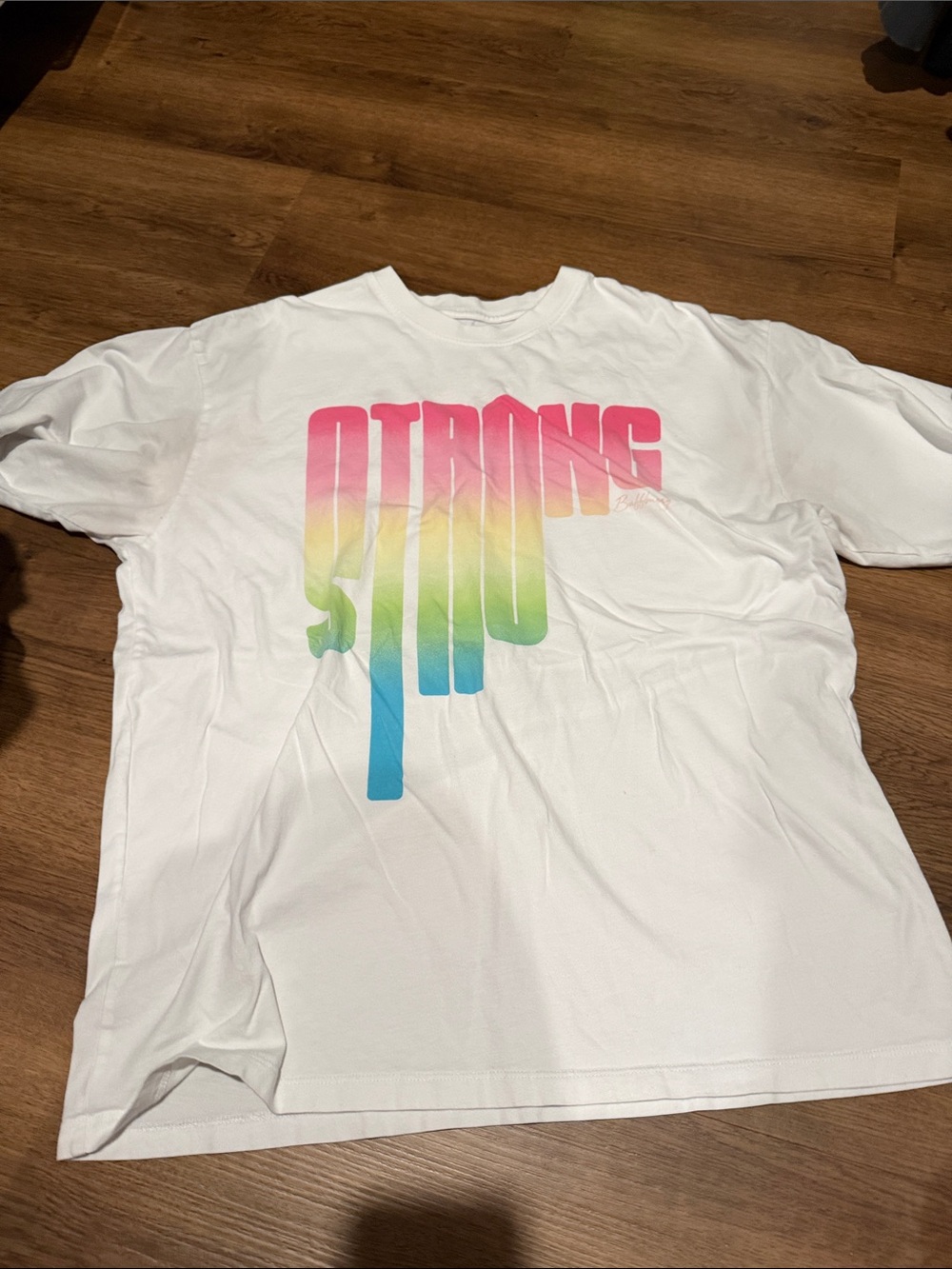 White Short-Sleeve Tee with Rainbow Ombre Typography